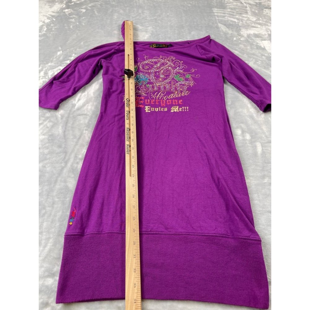 Coogi Dress Size Large Purple Split Sleeve Rope Strap Fitted Rhinestone - Picture 11 of 12